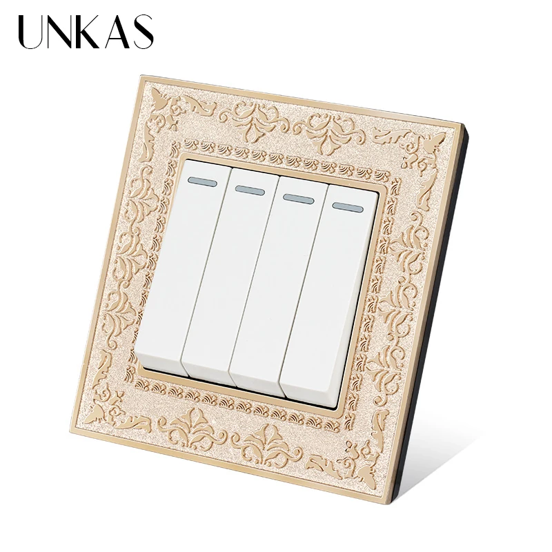 UNKAS 4 Gang 1 Way / 2 настенный светильник переключатель вкл./выкл. Серая 4D панель для