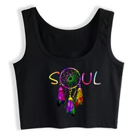 colorful fashion soul graphic design crop top women summer crew neck tank top