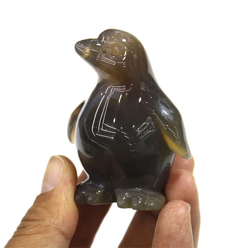

1 Pcs hand carved natural agate crystal penguin craft ornament