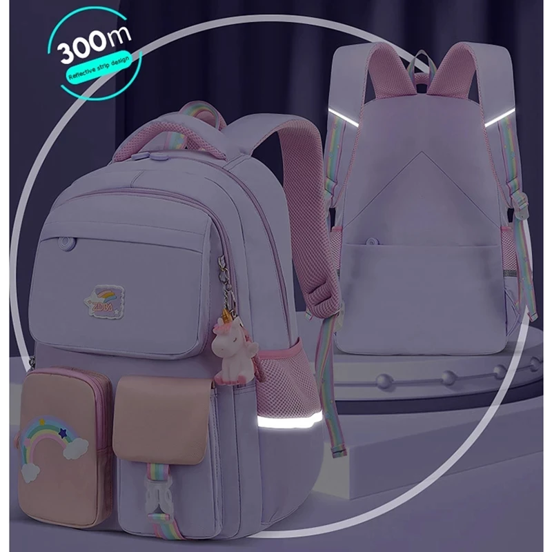 Backpack for Teenager Girls Schoolbag Korean Fashion Rainbow Shoulder Strap School Bag Children's Waterproof Orthopedic Satchel