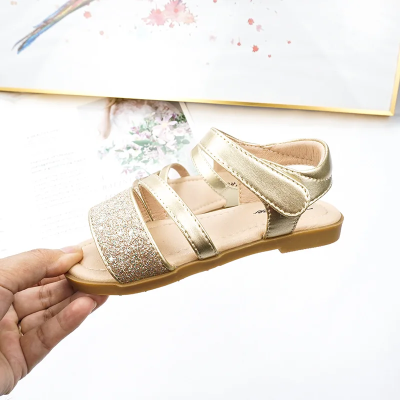 

Girls Roman Sandals 2021 Summer New Sequins Lightweight Soft Bottom Children's Princess Sandals Kids Glitter Fashion Sandals