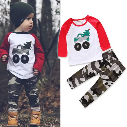 Boys Clothes 2 Pieces Camouflage T-shirt Tops + Pants Suits Children Long-sleeved Casual Cotton |