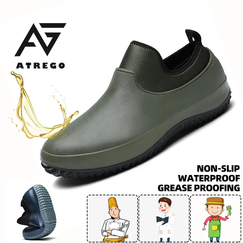 

AtreGo Men Slip On Resistant Oil-proof Kitchen Shoes Chef Multifunctional Restaurant Garden Waterproof Safety Work Medical Shoes