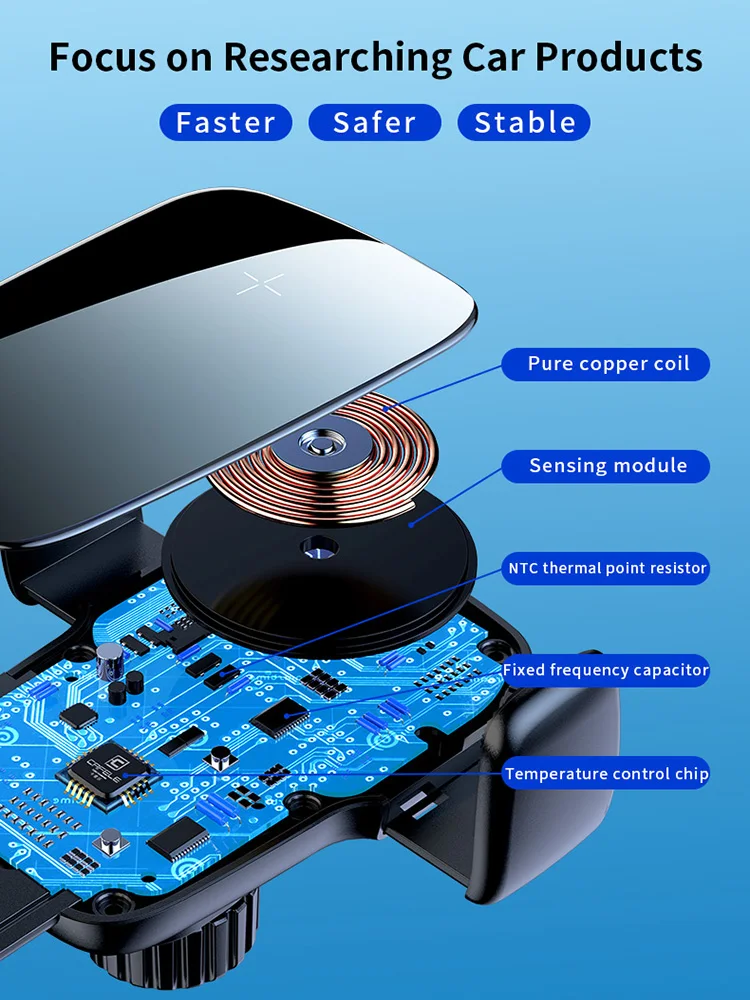 Cafele Car Phone Holder With Wireless Charging 15W QI Charger Cell Support Portable Auto Stand Mount For Xiaomi | Мобильные телефоны