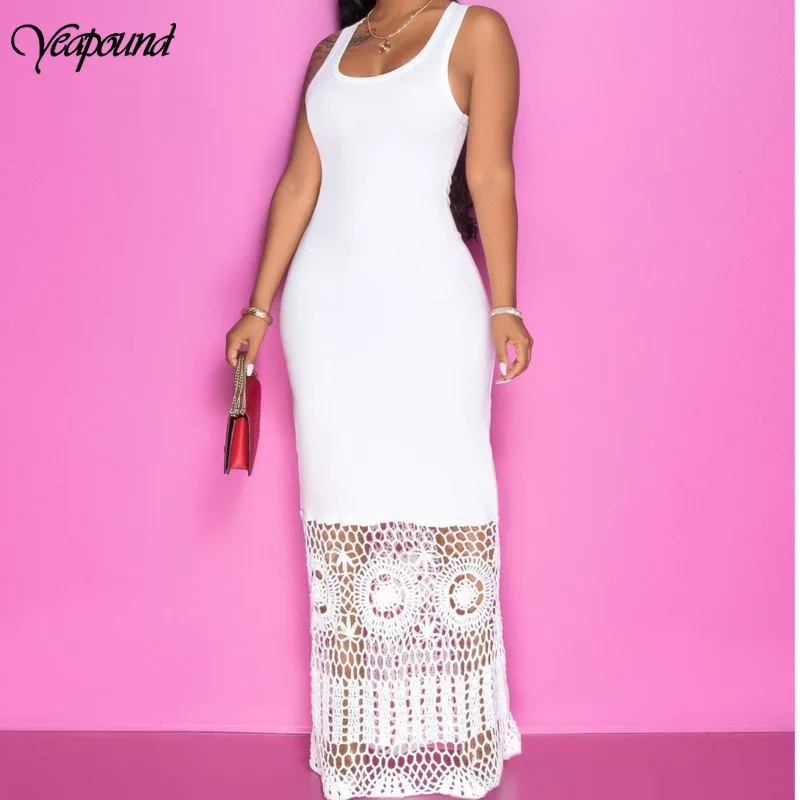 

Backless Long Summer Dresses For Women Hollow Out Boho Beach Dress 2021 Sexy Bohemian Maxi Lace Hem Dress Woman Party Night