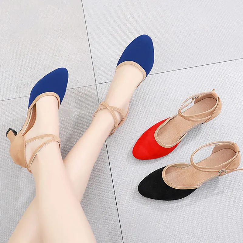 SWDZM Women Ballroom Shoes Latin Dance Shoes Modern Dance Shoes Close Toe Rubber Suede Sole Dancing Shoes for ladies3.5/5.5cm