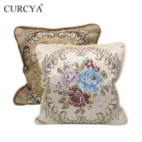 CURCYA European Throw Pillow Cover Decorative Back Cushion Case for Sofa Chair Car Floral Beige Blue Coffee Red Pillowcase