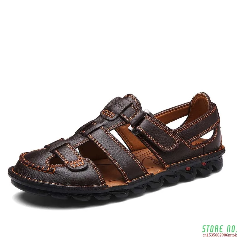 

Brand Men's Summer Sandals Genuine Leather Sandals Outdoor Summer Handmade Men Slippers Shoes Men Beach Soft Breathable Sneakers
