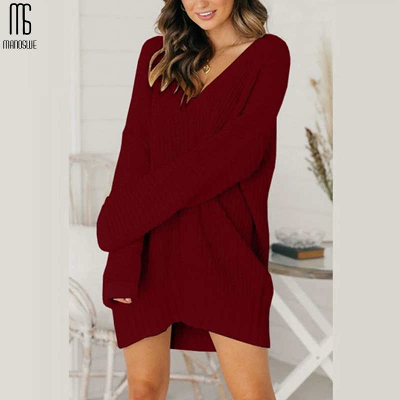 Женский вязаный пуловер Manoswe повседневный Свободный джемпер с v-образным вырезом