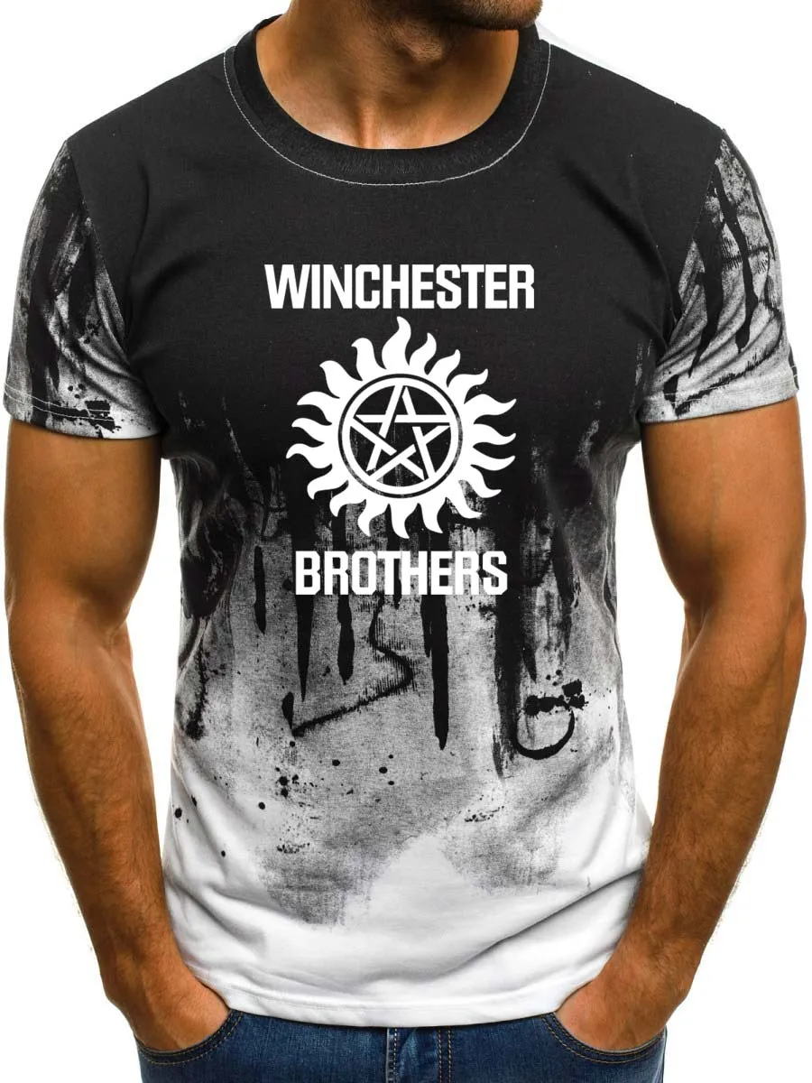 

Supernatural T shirt Men Winchester Brother Printed Gradient Men T Shirt Summer Fashion Harajuku hip hop Short Sleeve Cotton Tee