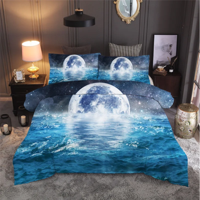 Comforter bedding sets moon marine pattern duvet cover set single size kids bedlinen 3PCS quilt and pillowcase bedclothes | Дом и сад