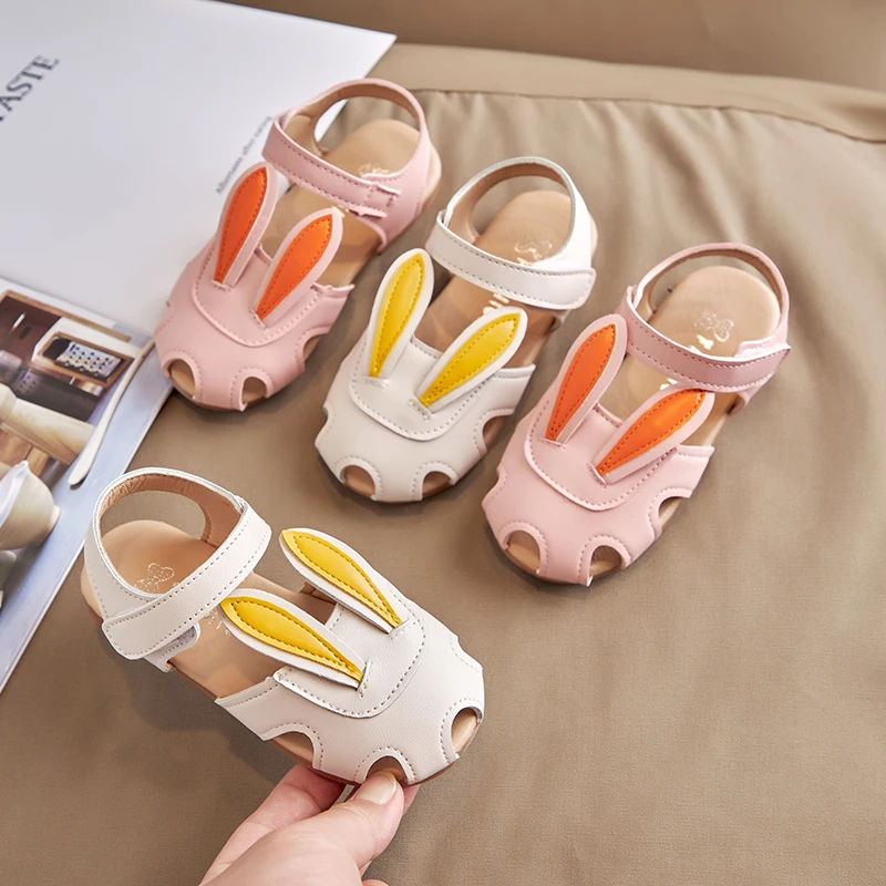 

Toddler Girl Sandals Little Bunny Style Summer Lovely Children Pink Beige Princess shoes Kids Closed Toe Anti-Slippery Sandals