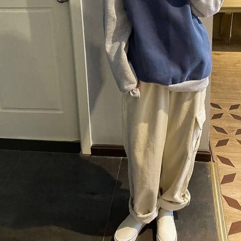 

Casual Corduroy Pants Women All-match Cargo Trousers Womens Chic Ins Trendy Daily Fashion Loose Elastic Waist Bottoms Ulzzang