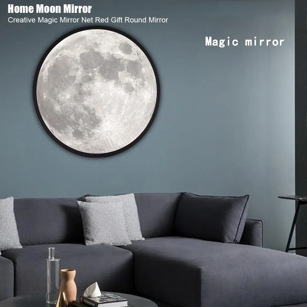 

Moon Round Mirrors Wall Mirror With Light Smart Large Cosmetic Makeup Led Bedroom Bathroom Toilets Dressing Table Mirror