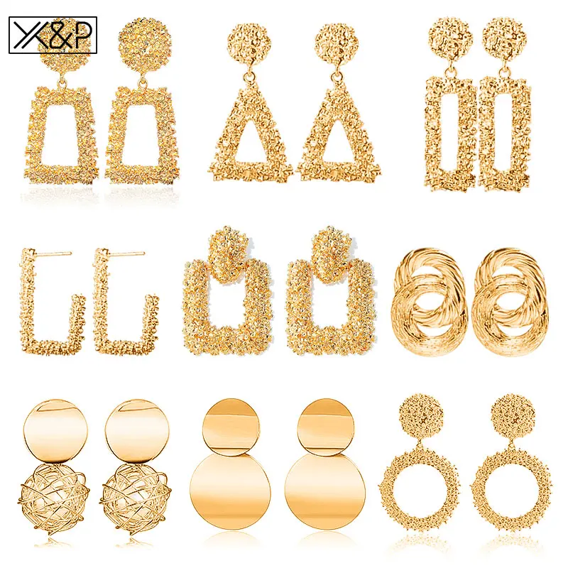

X&P Vintage Geometric Big Earrings Statement Gold Drop Earring For Punk Women 2020 Fashion Metal Hanging Dangle Earring Jewelry