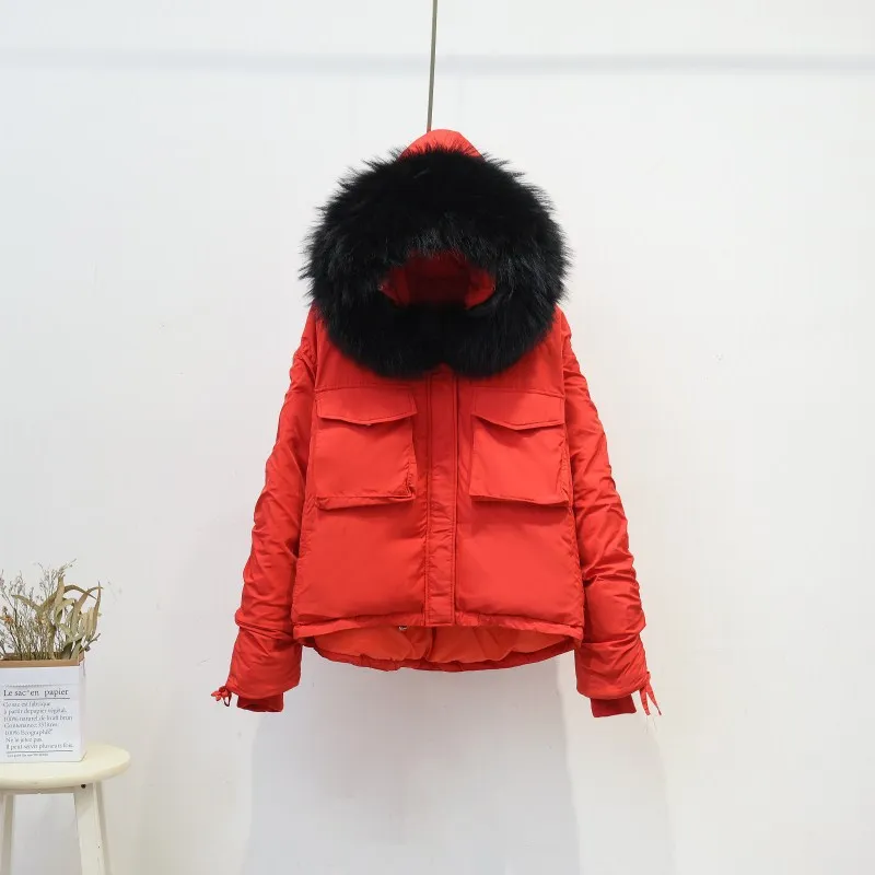 CRRIFLZ женские зимние куртки короткие натуральный мех теплый уплотненный пуховик