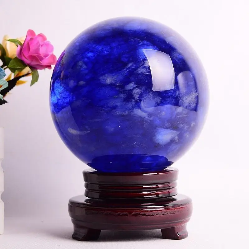 

Without the base natural quartz crystal blue melting crystal ball handicraft living room decoration