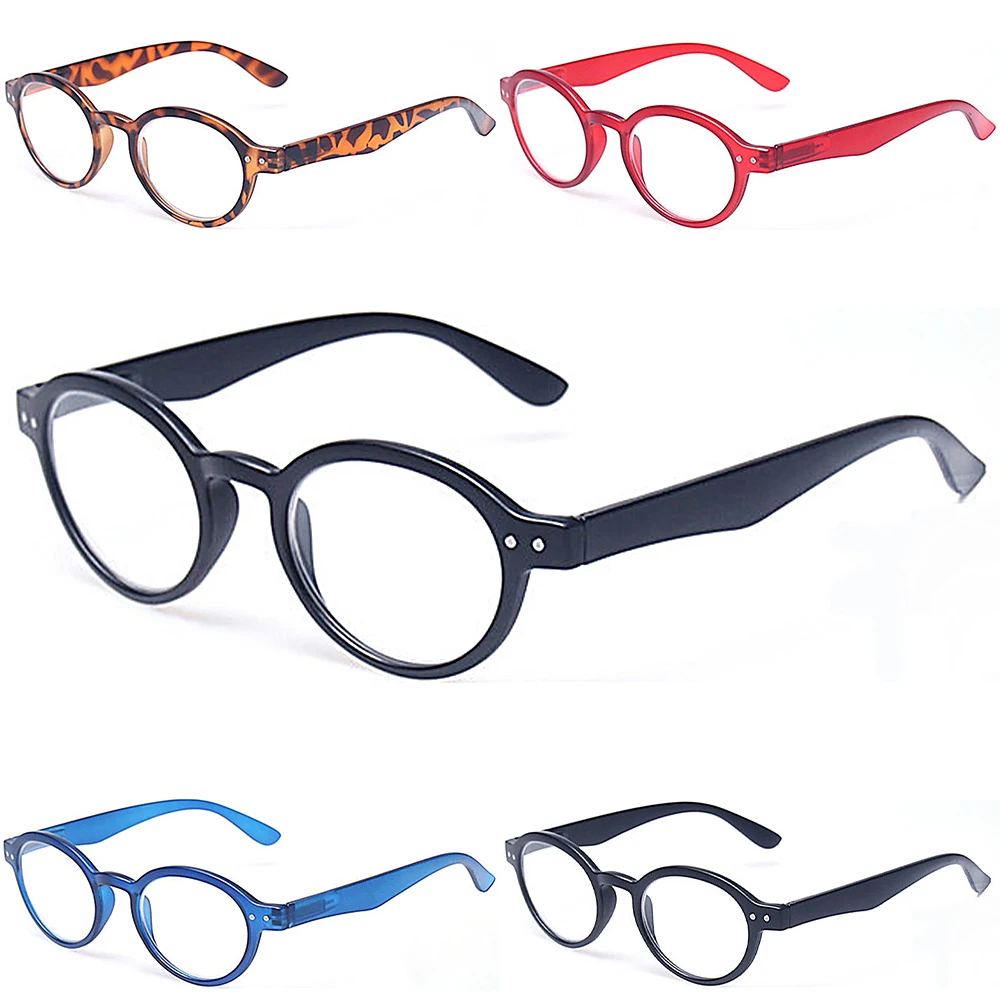

Henotin 4 Pack Reading Glasses Spring Hinge Retro Round Men and Women HD Prescription Eyeglasses Diopter +0+0.5+0.75.....+600