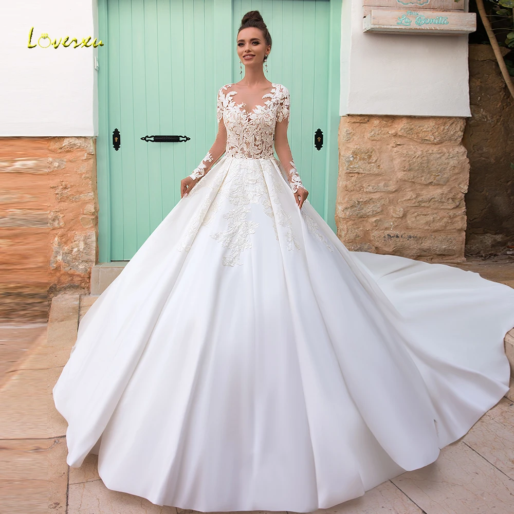 Loverxu бальное платье с круглым вырезом свадебные платья нежные Аппликации длинные