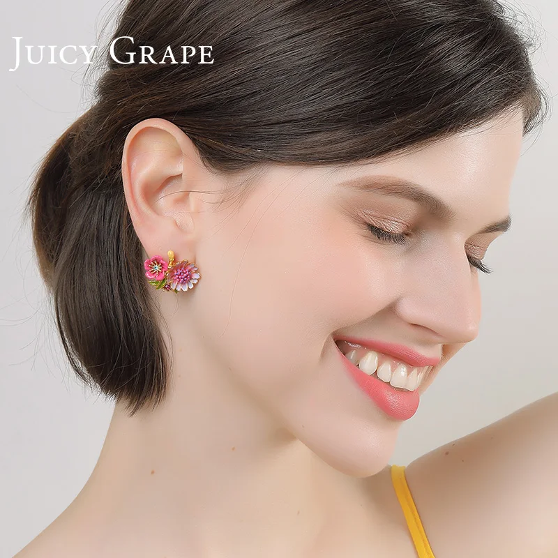 Juicy Grape Enmael Glaze Jewelry Hand Painted Flower Earrings Asymmetric Decorative | Украшения и аксессуары
