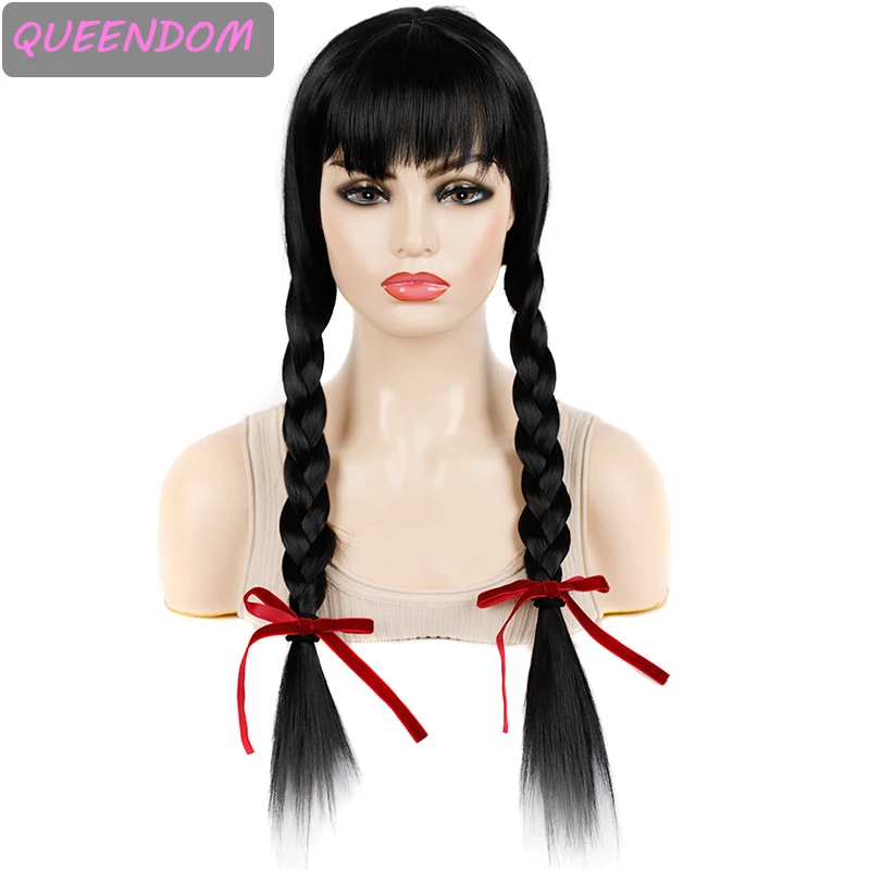 

22 Inch Jumbo Box Braids Wig Brown Double Box Braided Wig with Ginger Bangs Heat Resistant Fake Hair Cosplay Wig for Black Women