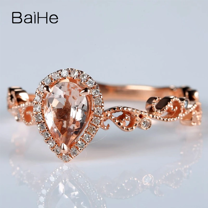 BAIHE 0.5ct 5X7mm груша подлинный морганит твердое 10k розовое золото натуральные