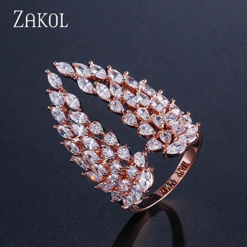 ZAKOL романтическое кольцо белого цвета с крыльями циркония модное регулируемое на