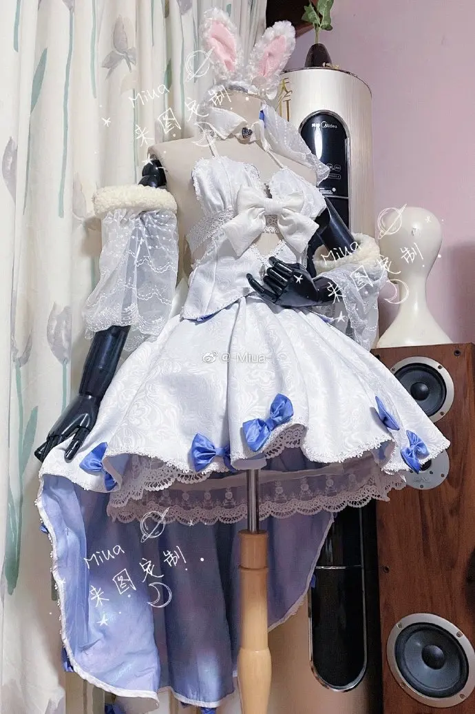 

[Customized] Anime! Vtuber Usada Pekora Wedding Dress Elegant Uniform Cosplay Costume Halloween Party Role Play Outfit For Women