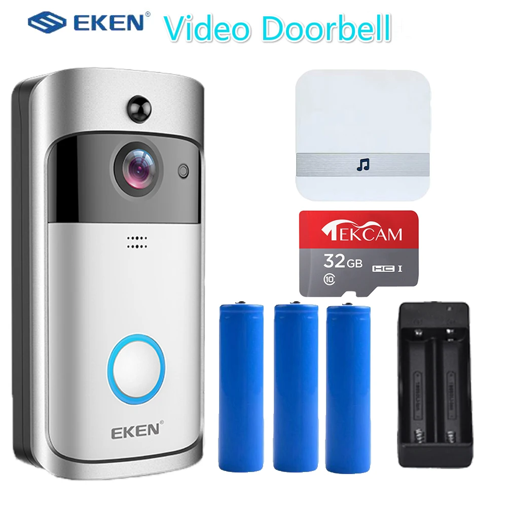 Originele Eken V5 Slimme Draadloze Wifi Beveiliging Deurbel Eye Visuele Opname Nachtzicht Video Intercom Telefoontje Deurbel