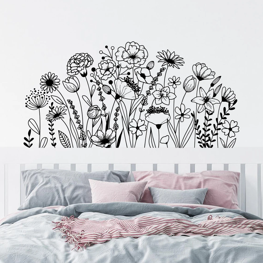 

Большая Ручная роспись Цветущая дикая Цветочная Наклейка на стену для спальни батарейный Флора дерево лесной стикер на стену гостиная вини...