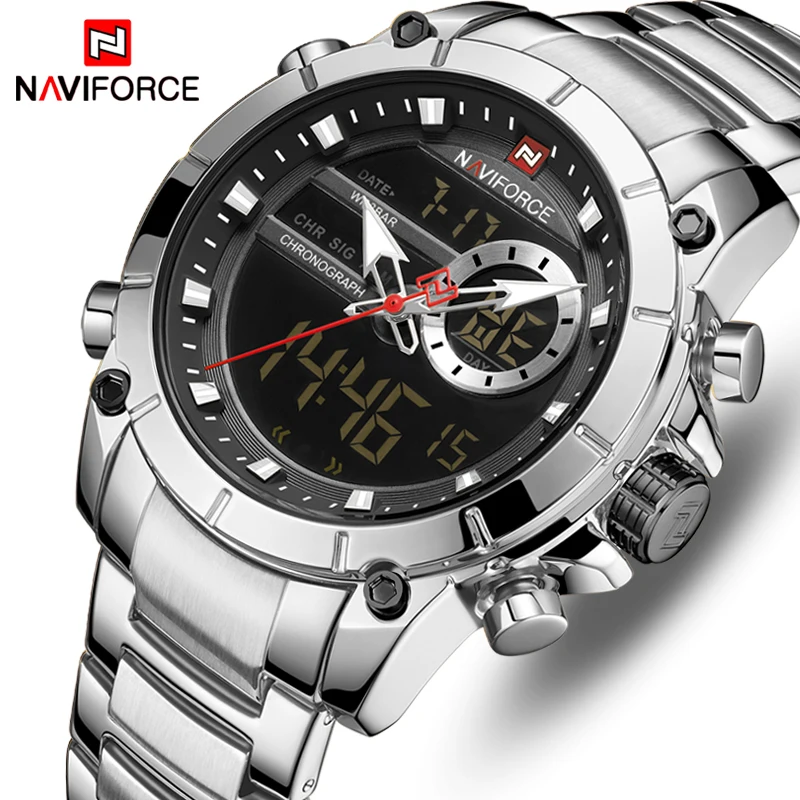 Мужские часы NAVIFORCE 9163 военные спортивные наручные из нержавеющей стали