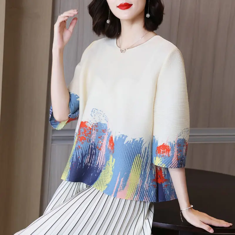 Плиссированная женская блузка Новинка осени 2023 темпераментная тонкая свободная