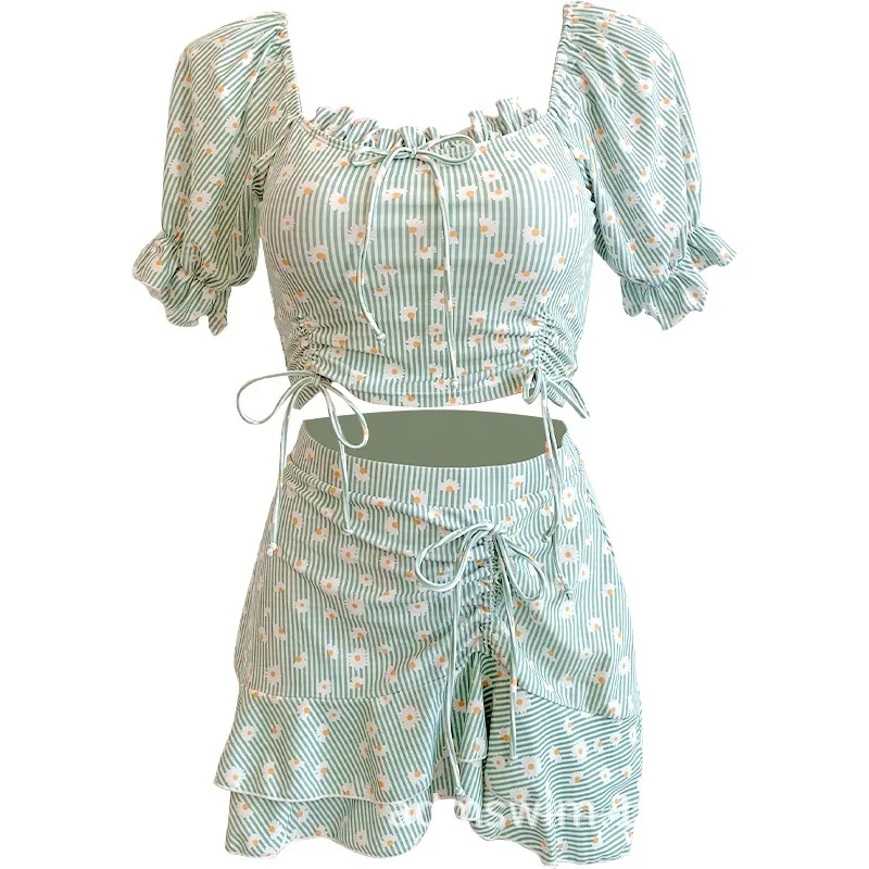 

Swimwear Women 2021 Swimsuit Push Up Bikini Brazilian New Girl Plaid Floral Mini Skirt Three Piece Set Polyester Sierra Surfer