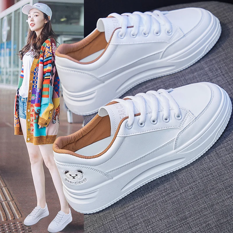 

2021 Women Casual Shoes New Spring Women Shoes Fashion Embroidered White Sneakers Breathable Flower Lace-Up Women Sneakers