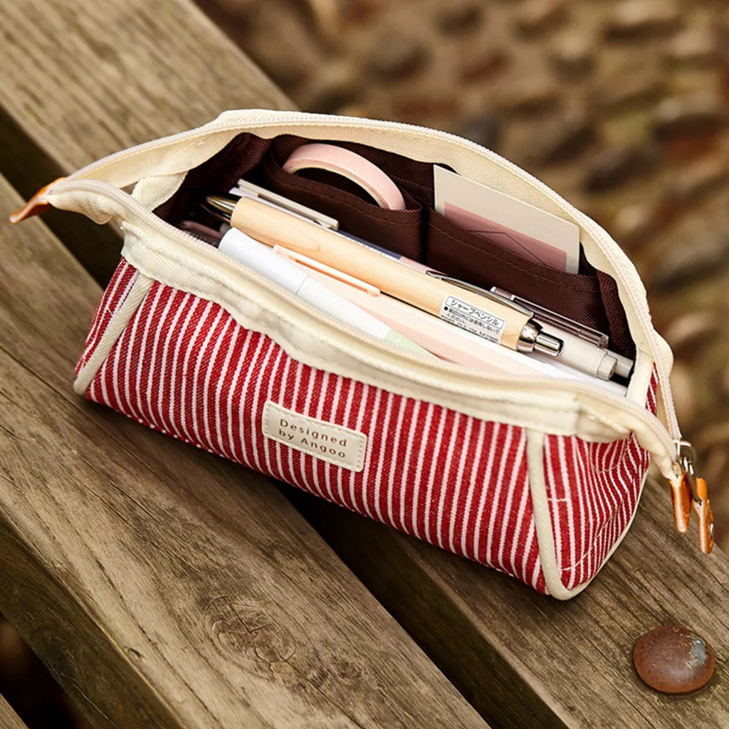 

Canvas Large Office Storage Capacity Pencil Case Multifunctional Zipper School Office Portable Simple Stationery Case 2021