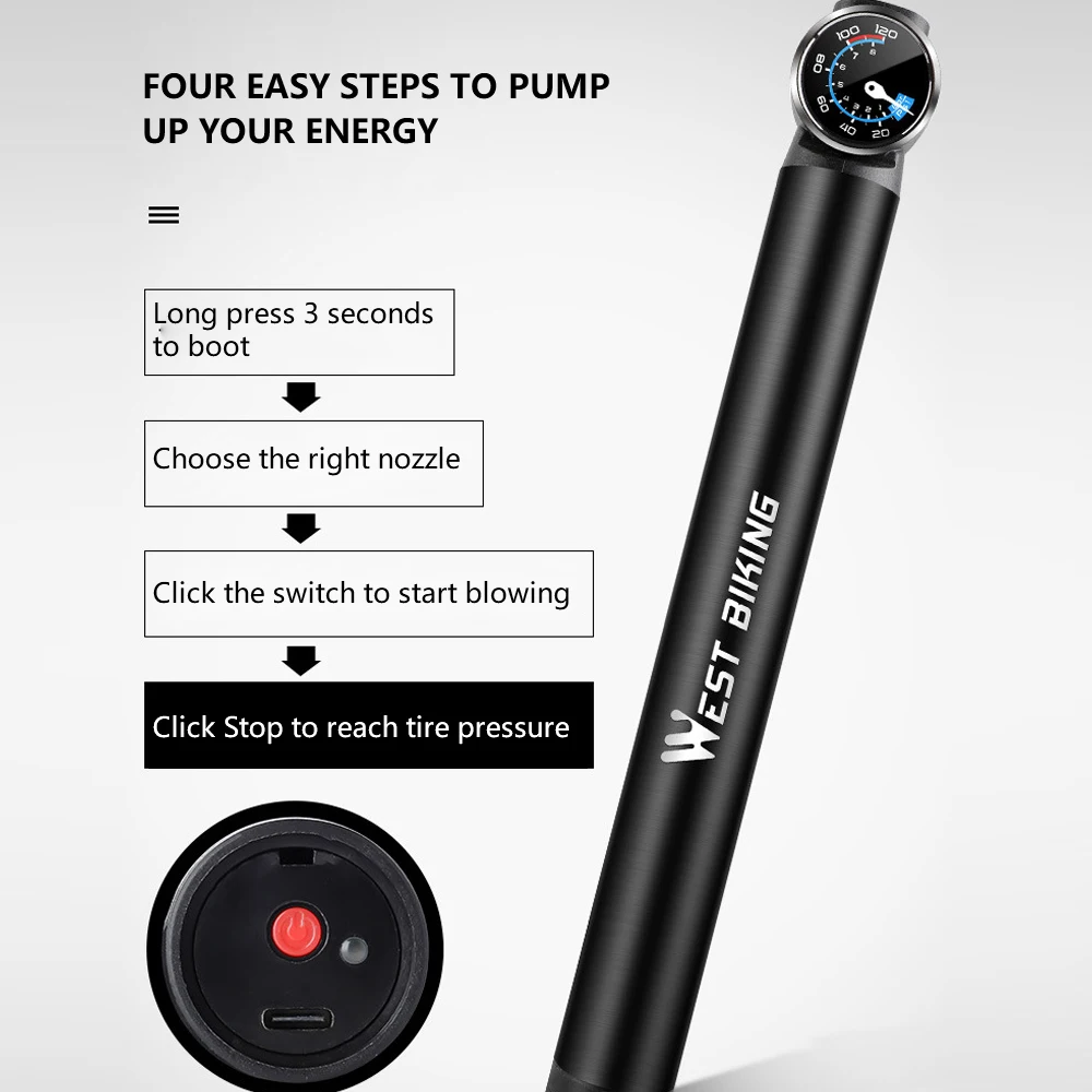 Barato WEST BIKING-minibomba De Aire Para Neumáticos, Compresor De Aire Portátil De 120PSI Para Bicicleta Y Coche
