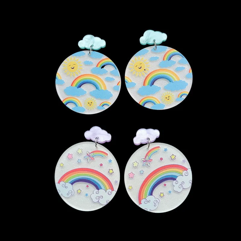 

Sun Stars Rainbow Cloud Acrylic Drop Earrings For Women Lovely Colorful Female Tassel Korea Fashion Dangle Earrings Jewelry Gift