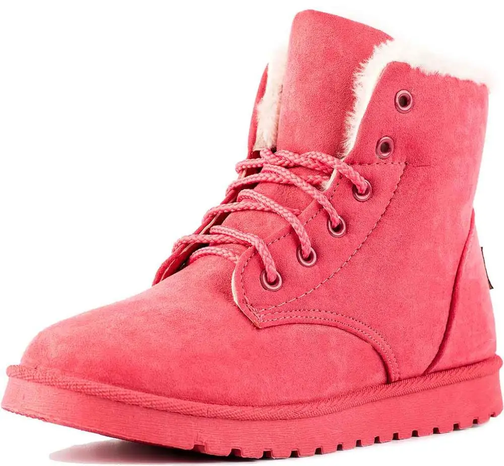 Pink boots Зимние ботинки; женские теплые плюшевые ботильоны; женская резиновая обувь на танкетке со шнуровкой; botas mujer invierno - Цвет: Pink boots