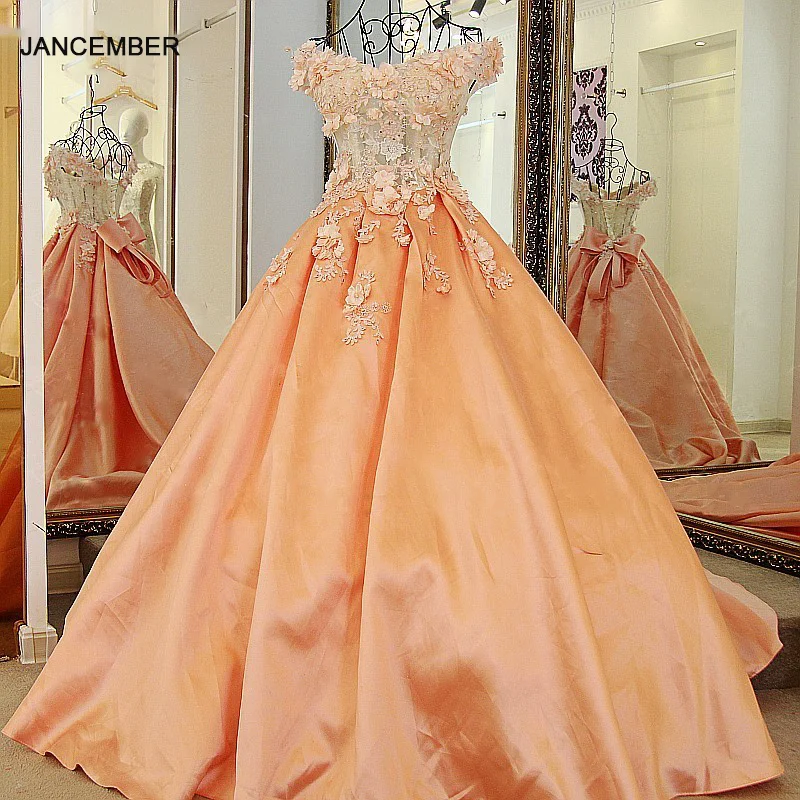 Длинное вечернее платье LS60080 оранжевое и цвета слоновой кости длинное с плеча