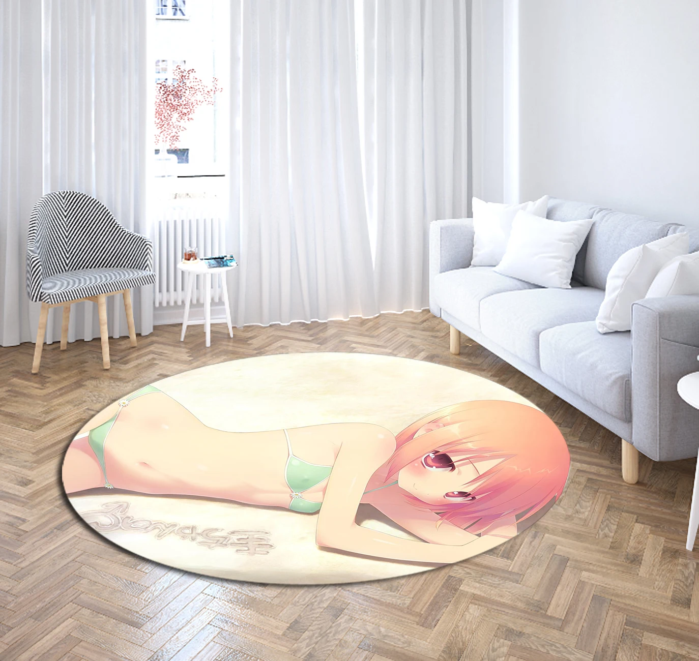 Японский Круглый ковер с аниме 3D принт сексуальные коврики бикини для девочек