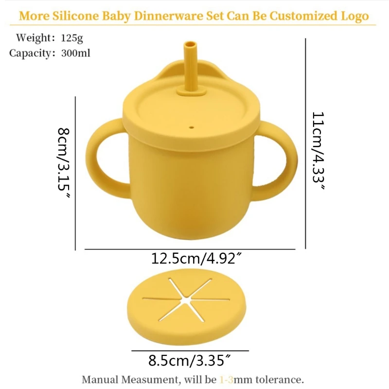 

300ml Portable Baby Silicone Snack Cup Infants Feeding Food Bowl Straw Sippy Cup