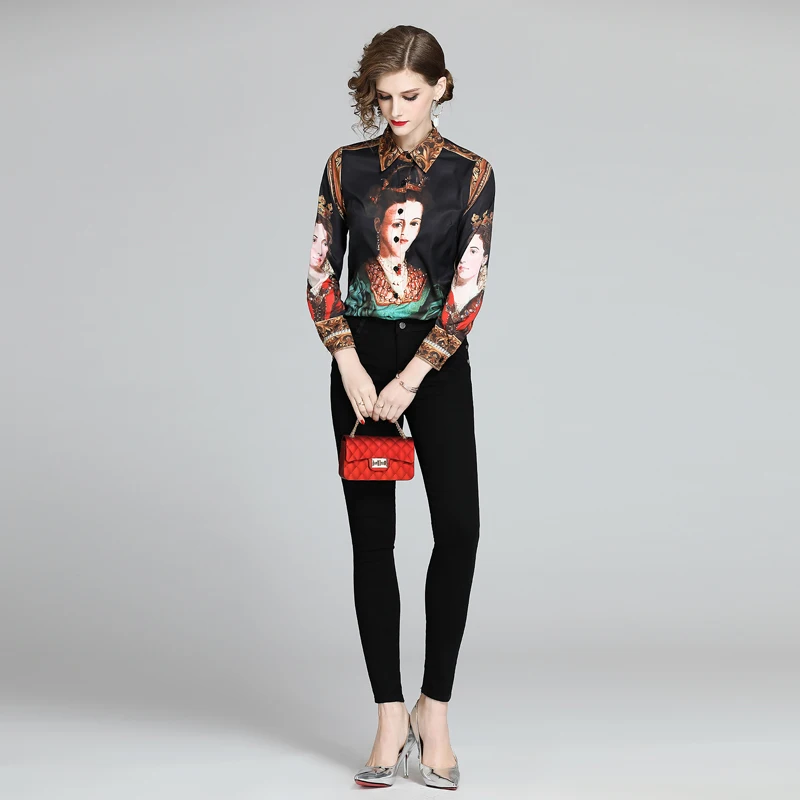 

Vintage Character Pattern Printed Blouse Women 2020 Spring Long Sleeve Casual Tops and Blouses Elegant Ladies Blusas Shirts