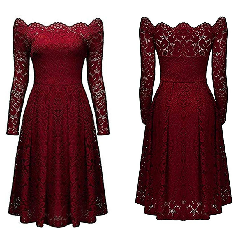 Женское винтажное коктейльное платье Comeondear с цветочным кружевом длинным рукавом