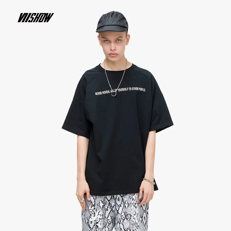 VIISHOW уличная Черная Мужская футболка с принтом брендовая Повседневная надписью