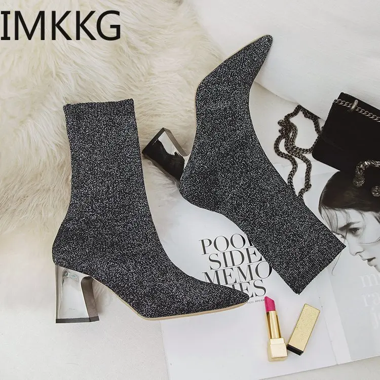 Женские черные ботильоны носки сезон весна осень 2019 эластичные ботинки женская