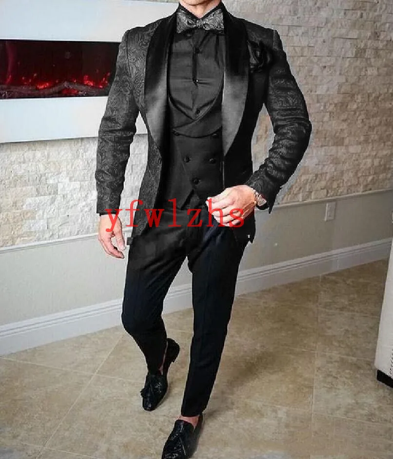 Новое поступление мужские смокинги для жениха с тиснением шалью и лацканами