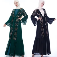 sequin open abaya kimono middle east stitched cardigan dubai turkey muslim women fashion chiffon long sleeve elegant coat