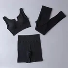 Женская спортивная одежда, комплект для йоги, одежда для тренировок, спортивная одежда, спортивный тренажерный зал, леггинсы, бесшовный фитнес-бюстгальтер, короткий топ, U-образный вырез, костюм для йоги