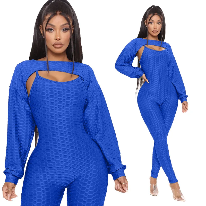 

african clothes for woman Two Piece Set Batwing Crop Top+Jumpsuit Joggers Sportsuit Streetwear Winter Clothes For Women Outfit