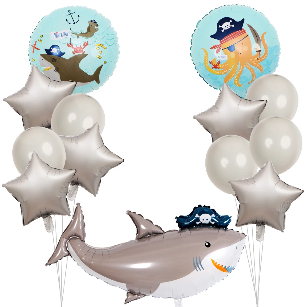 

1set Big Gray Pirate Shark Balloons Sea Animal Large Shark Children Boy Party Favor 18 inch Foil Baloon Inflatable Toys Globos
